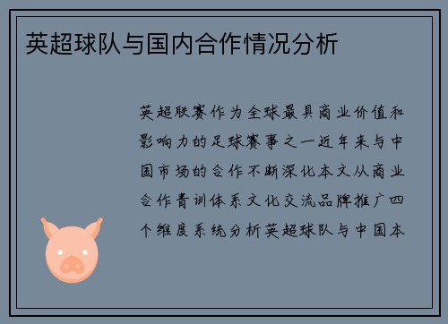 英超球队与国内合作情况分析