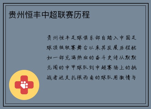 贵州恒丰中超联赛历程